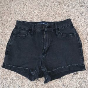 high rise black stretchy hoister jean shorts